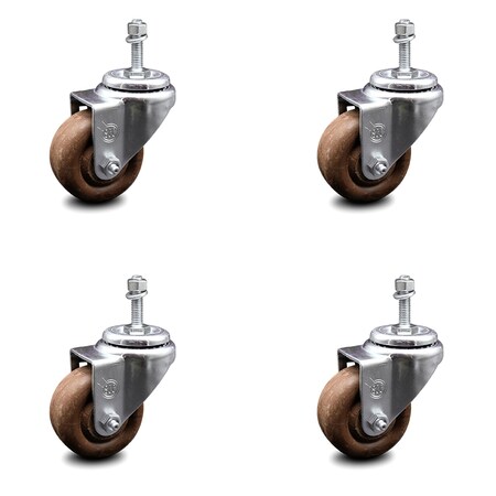 Service Caster 3.5 Inch High Temp Glass Filled Nylon Swivel 3/8 Inch Threaded Stem Caster Set SCC-TS20S3514-GFNSHT-381615-4